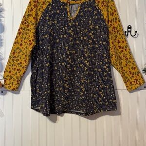 Cato Yellow and Black Floral Blouse Sz 22/24